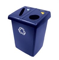 Estación para reciclar Glutton de 46 galones, azul con logo de reciclaje 256T Rubbermaid