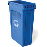 Contenedor Slim Jim para reciclaje de 23 galones, azul con logo de reciclaje Rubbermaid